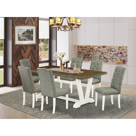 East West Furniture 7 Piece V-Style Kitchen Dining Set - Linen White V077EL207-7